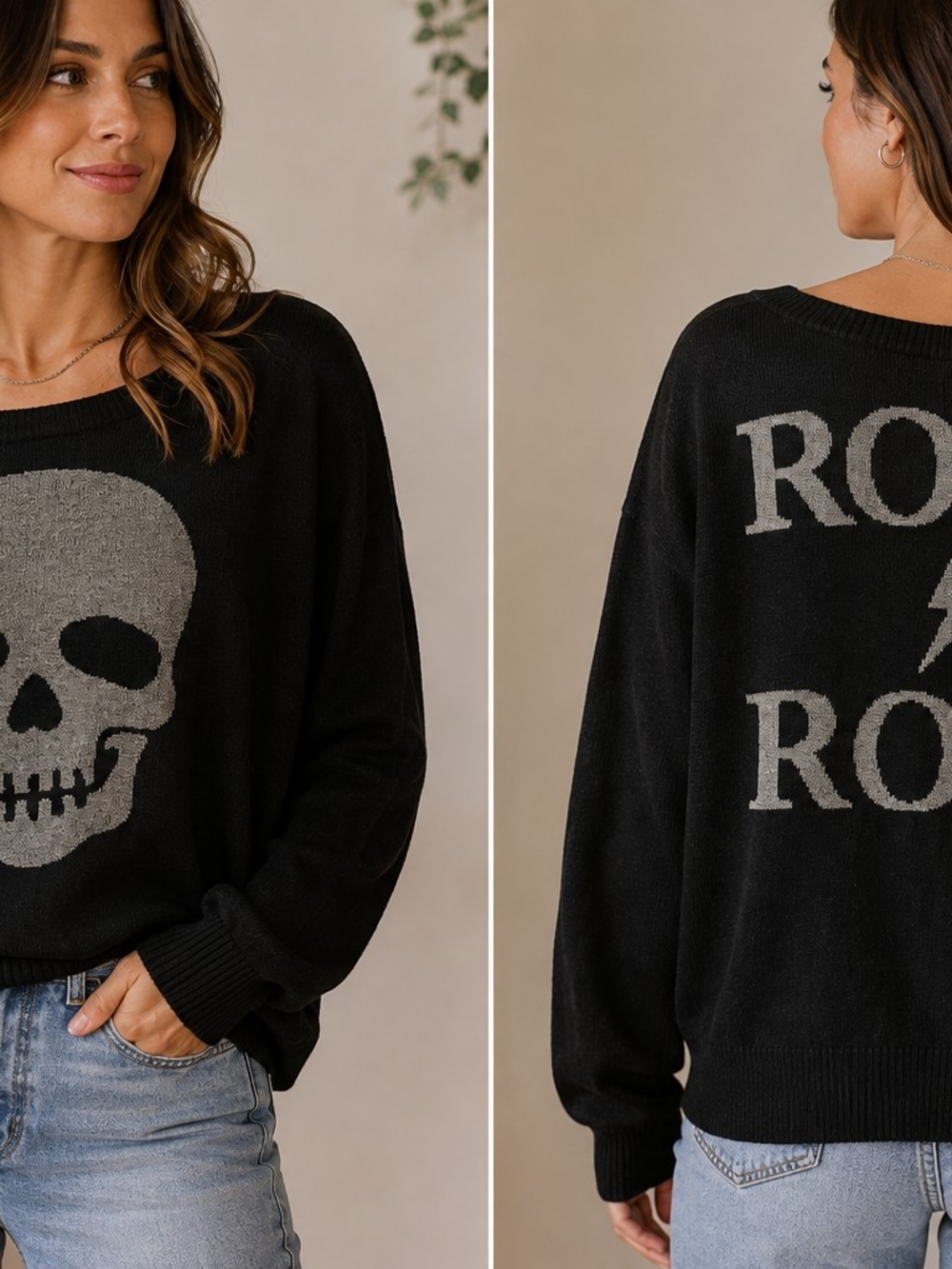 Black Skull Graphic Sweater - Rock & Roll Knit